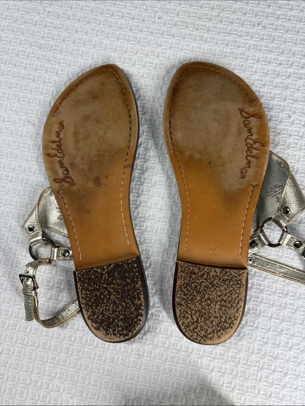 Sam Edelman Greta flat sandal 2 pairs tan and bronze leather size 9